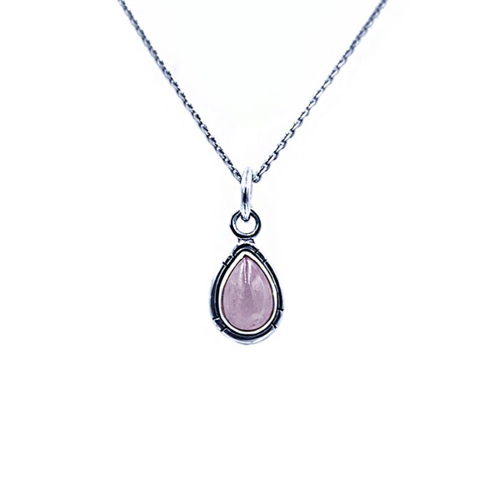 Χειροποίητο Ασημένιο μενταγιόν Ροζ Χαλαζίας (δάκρυ) - Ο λίθος της αγάπης