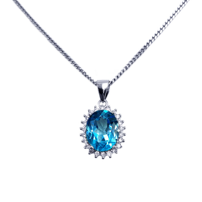 Χειροποίητο ασημένιο μενταγιόν με Μπλε Τοπάζι (Blue Topaz) και Ζιργκόν – Ο λίθος της ηρεμίας και της διαύγειας