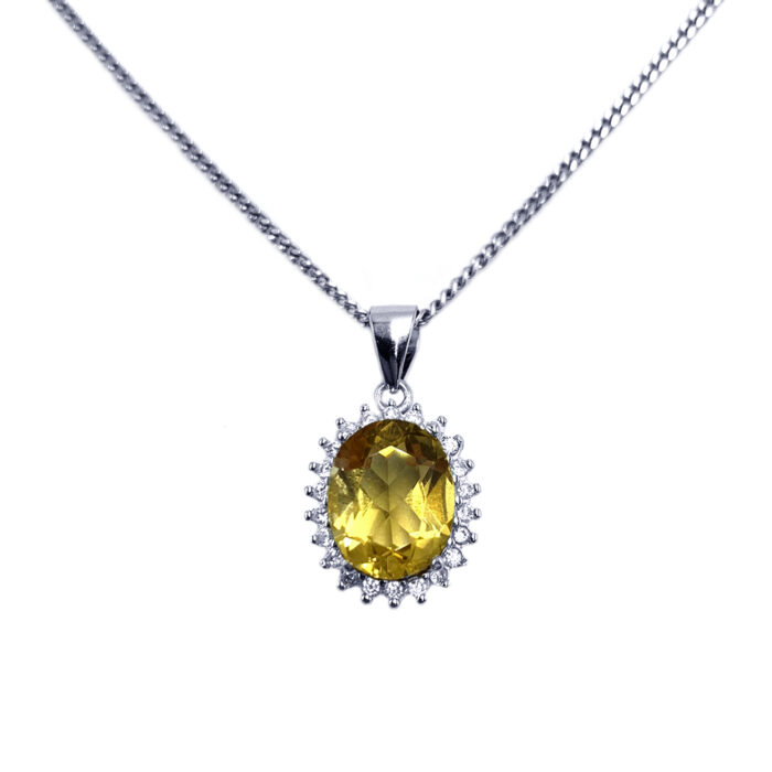 Χειροποίητο μενταγιόν Κιτρίνης (Citrine) οβάλ με ζιργκόν – Ο λίθος του πλούτου και της ευημερίας