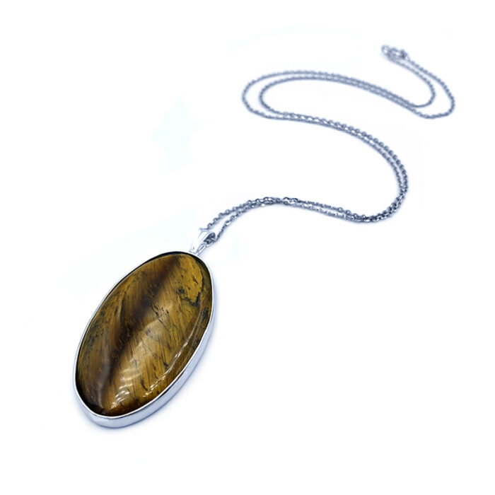 Χειροποίητο ασημένιο μενταγιόν Μάτι της Τίγρης (οβάλ) – Ο λίθος κατά της αρνητικότητας