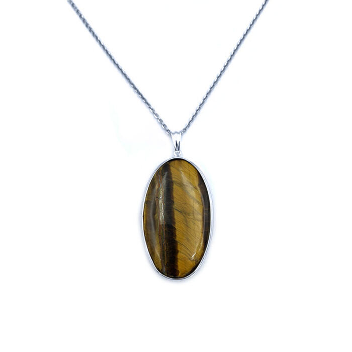 Χειροποίητο ασημένιο μενταγιόν Μάτι της Τίγρης (οβάλ 3.7X2.2cm) – Ο λίθος κατά της αρνητικότητας