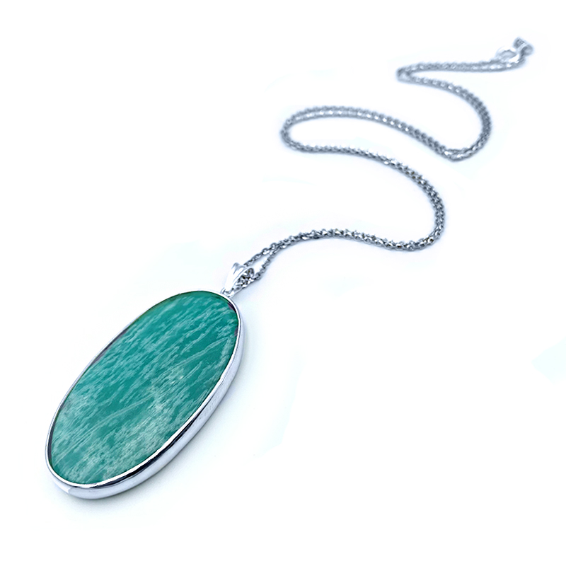 Χειροποίητο ασημένιο μενταγιόν Αμαζονίτης (4,0 Χ 2,3 εκ.) - Ο λίθος της έμπνευσης - Image 3