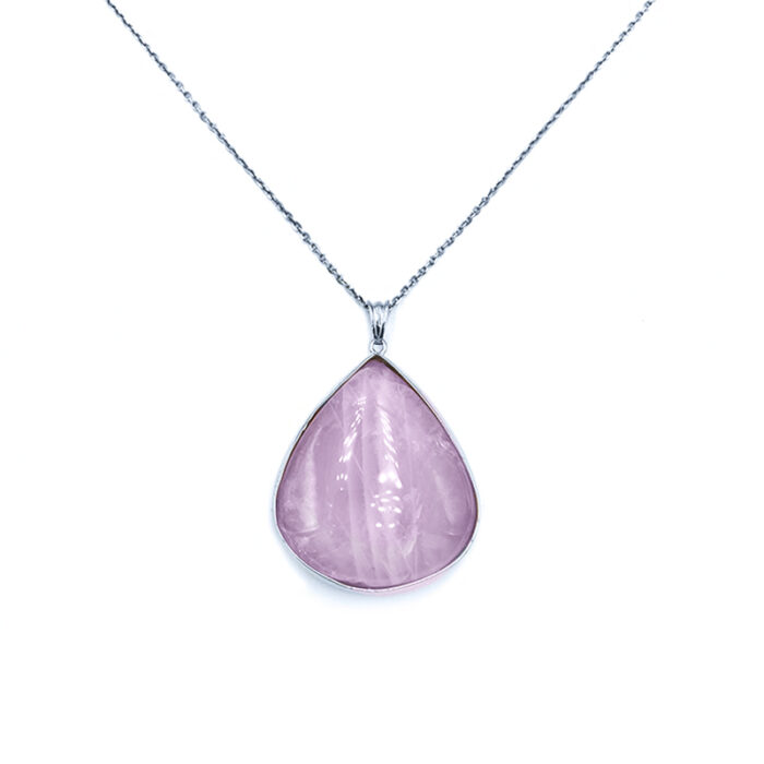 Χειροποίητο ασημένιο μενταγιόν Ροζ Χαλαζίας (δάκρυ) – Ο λίθος της αγάπης