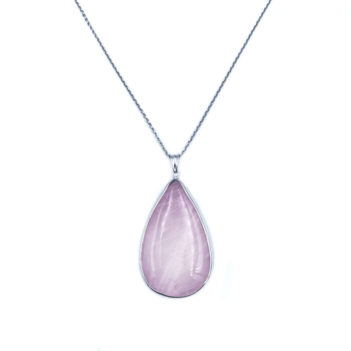 Χειροποίητο ασημένιο μενταγιόν Ροζ Χαλαζίας (Δάκρυ) – Ο λίθος της αγάπης