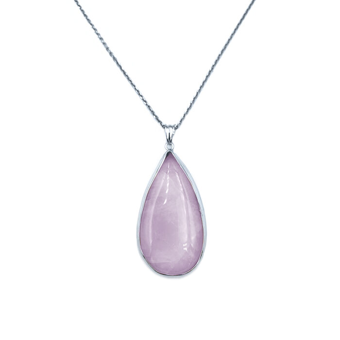 Χειροποίητο ασημένιο μενταγιόν Ροζ Χαλαζίας (Δάκρυ 4X2cm) – Ο λίθος της αγάπης