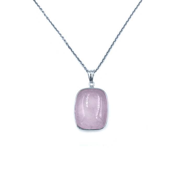 Χειροποίητο ασημένιο μενταγιόν Ροζ Χαλαζίας (τετράγωνο) – Ο λίθος της αγάπης