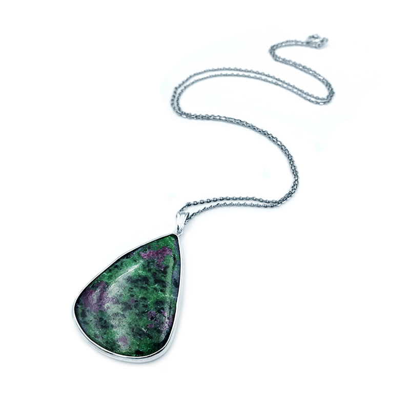 Χειροποίητο ασημένιο μενταγιόν Ζωισίτης με Ρουμπίνι (δάκρυ) - Image 2