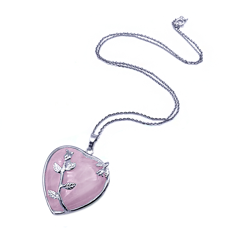 Μενταγιόν Ροζ Χαλαζίας (καρδιά με λουλούδια) – Ο λίθος της αγάπης - Image 2