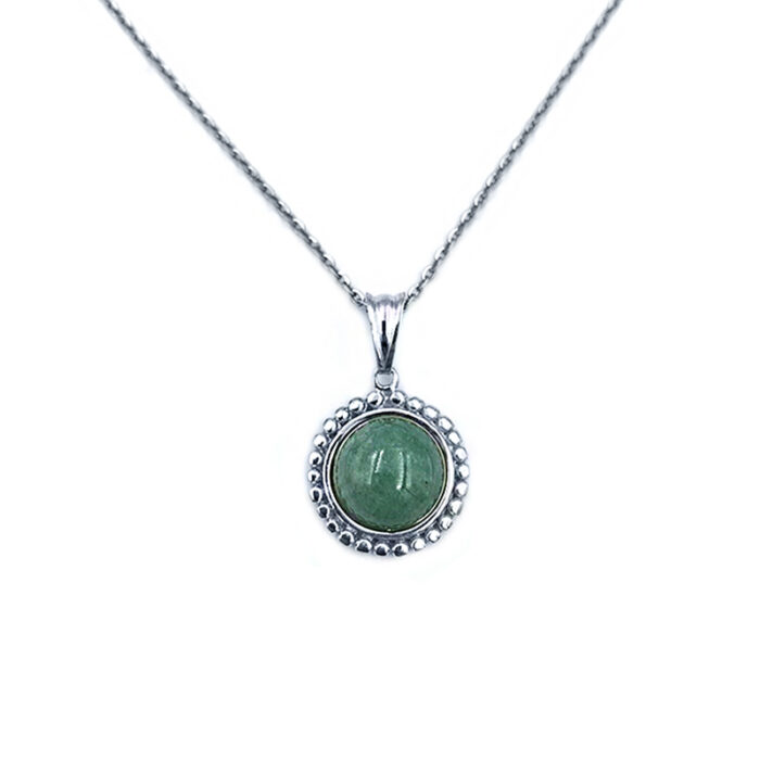 Χειροποίητο Ασημένιο Μενταγιόν με Πράσινη Αβεντουρίνη 1cm – Ο λίθος της τύχης