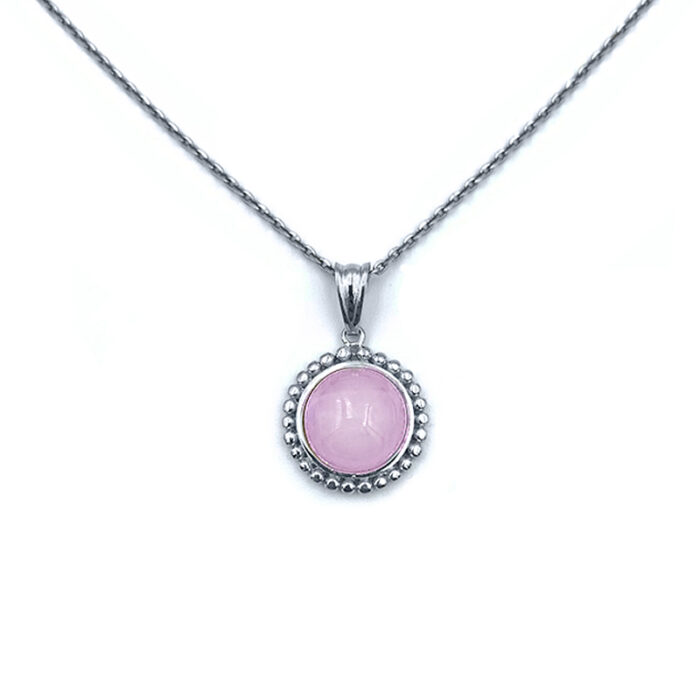 Χειροποίητο ασημένιο μενταγιόν Ροζ Χαλαζίας – Ο λίθος της αγάπης