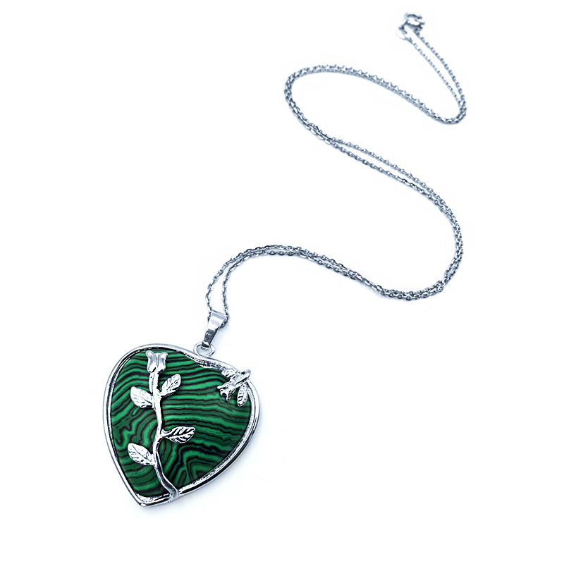 Μενταγιόν Μαλαχίτης (καρδιά με λουλούδια) – Ο λίθος του μετασχηματισμού - Image 3