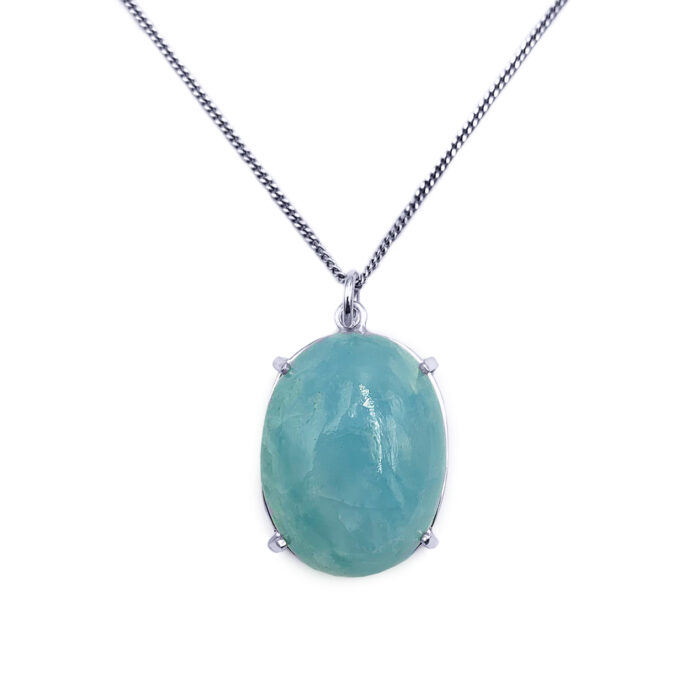 Χειροποίητο Μενταγιόν με Ακουαμαρίνα (Aquamarine) οβάλ καπουσόν 2,7 Χ 2,1cm από ασήμι 925°