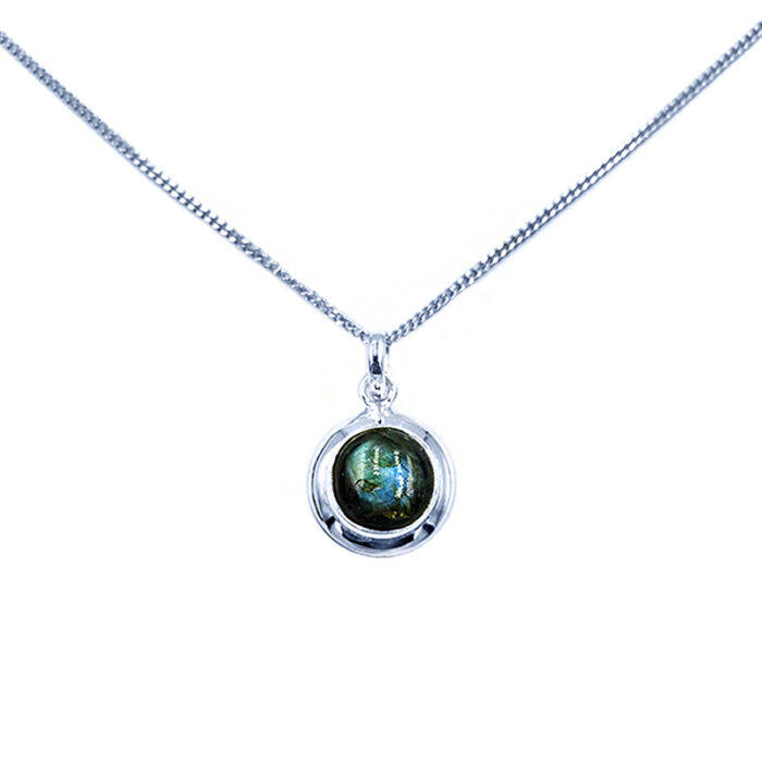 Χειροποίητο μενταγιόν Λαμπραδορίτης (στρογγυλο 1,0 cm) από ασήμι 925° – Ο λίθος της πνευματικότητας