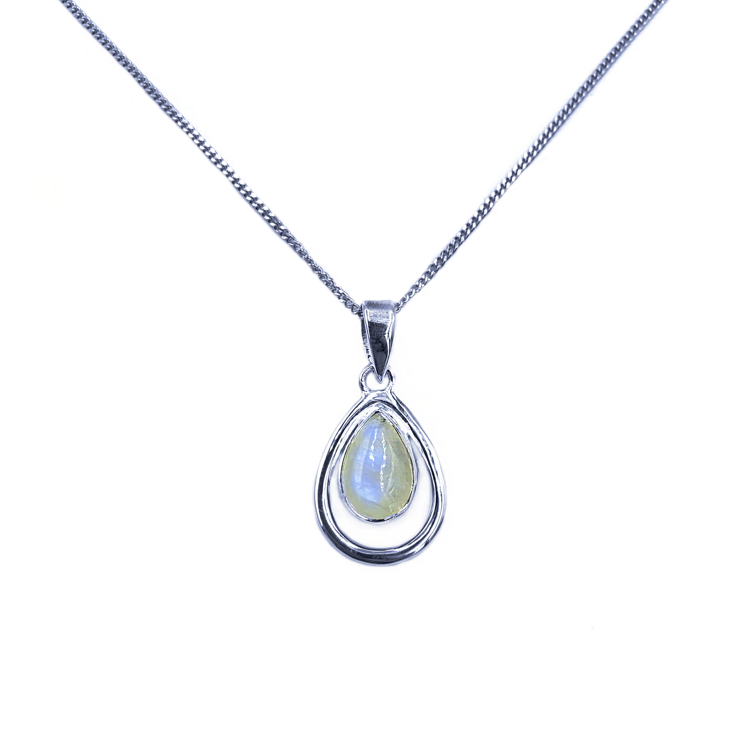 Ασημένιο χειροποίητο μενταγιόν με Φεγγαρόπετρα (Moonstone) δάκρυ – Ο λίθος της διαίσθησης