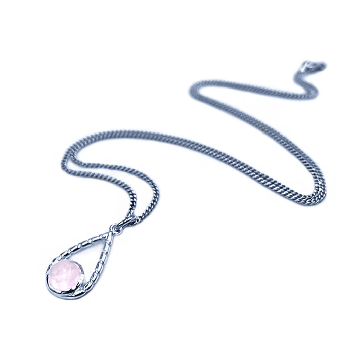 Χειροποίητο ασημένιο μενταγιόν Ροζ Χαλαζίας (στρογγυλο) – Ο λίθος της αγάπης