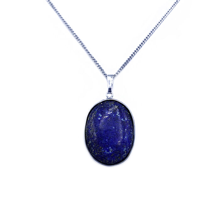 Χειροποίητο ασημένιο μενταγιόν με Λάπις λάζουλι (Lapis Lazuli) οβάλ – Ο λίθος της αυτοπεποίθησης