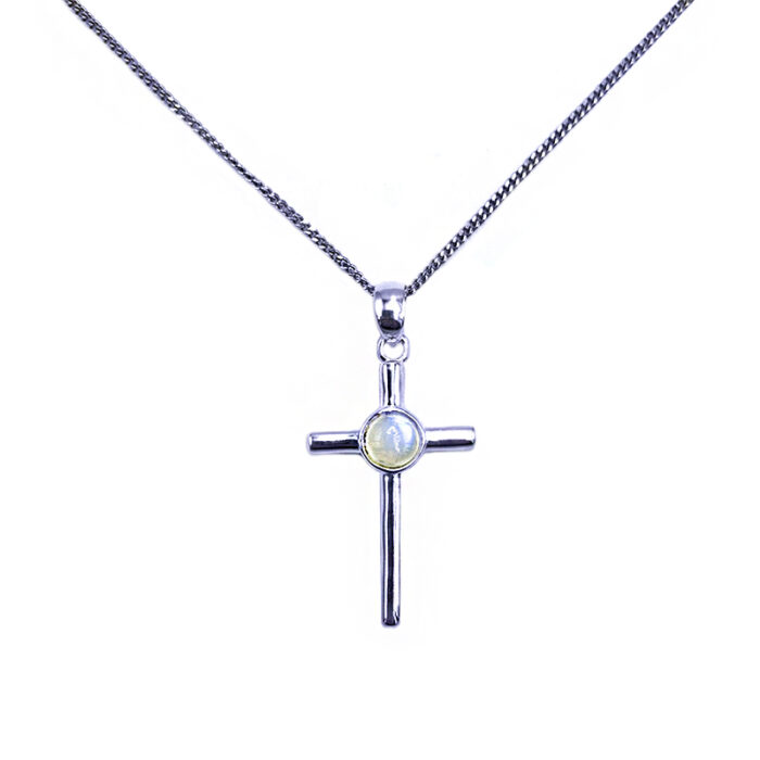 Χειροποίητος ασημένιος σταυρός με Φεγγαρόπετρα (Moonstone)