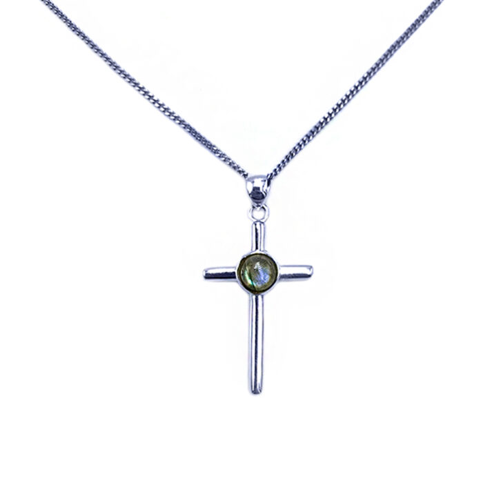 Χειροποίητος ασημένιος σταυρός Λαμπραδορίτης – Ο λίθος της πνευματικότητας