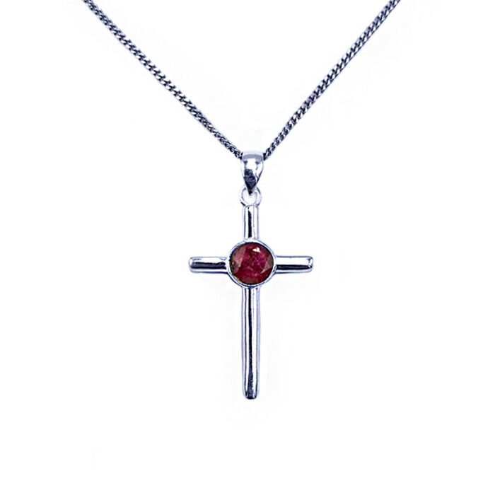 Χειροποίητος ασημένιος σταυρός με Ρουμπίνι