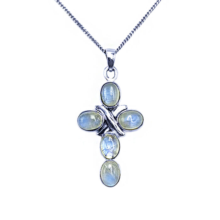 Χειροποίητος ασημένιος σταυρός Φεγγαρόπετρα (Moonstone) - Ο λίθος της διαίσθησης