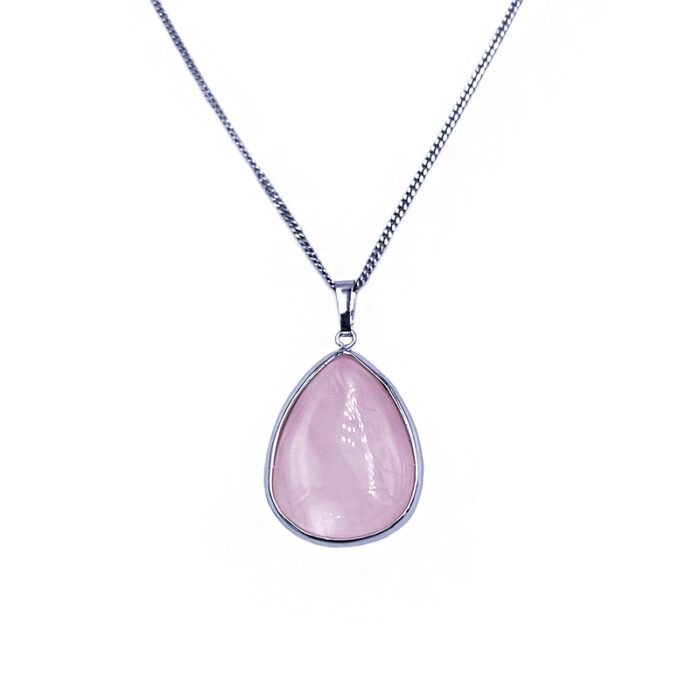 Χειροποίητο ασημένιο μενταγιόν Ροζ Χαλαζίας (δάκρυ) - Ο λίθος της αγάπης