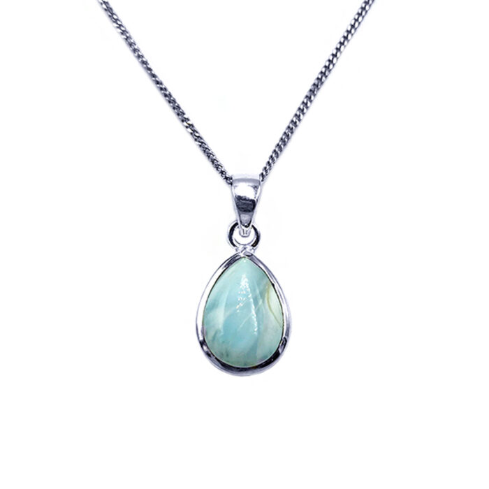 Χειροποίητο ασημένιο μενταγιόν Λάριμαρ (Larimar) δάκρυ – Ο λίθος αναζωογόνησης και της ανανέωσης