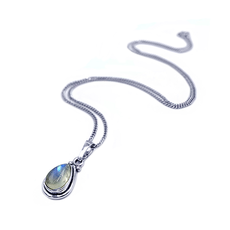 Ασημένιο χειροποίητο μενταγιόν με Φεγγαρόπετρα (Moonstone) δάκρυ – Ο λίθος της διαίσθησης - Image 2