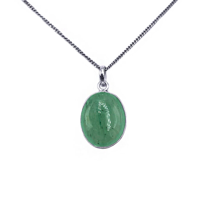 Χειροποίητο ασημένιο μενταγιόν με Πράσινη Αβεντουρίνη οβάλ – Ο λίθος της τύχης