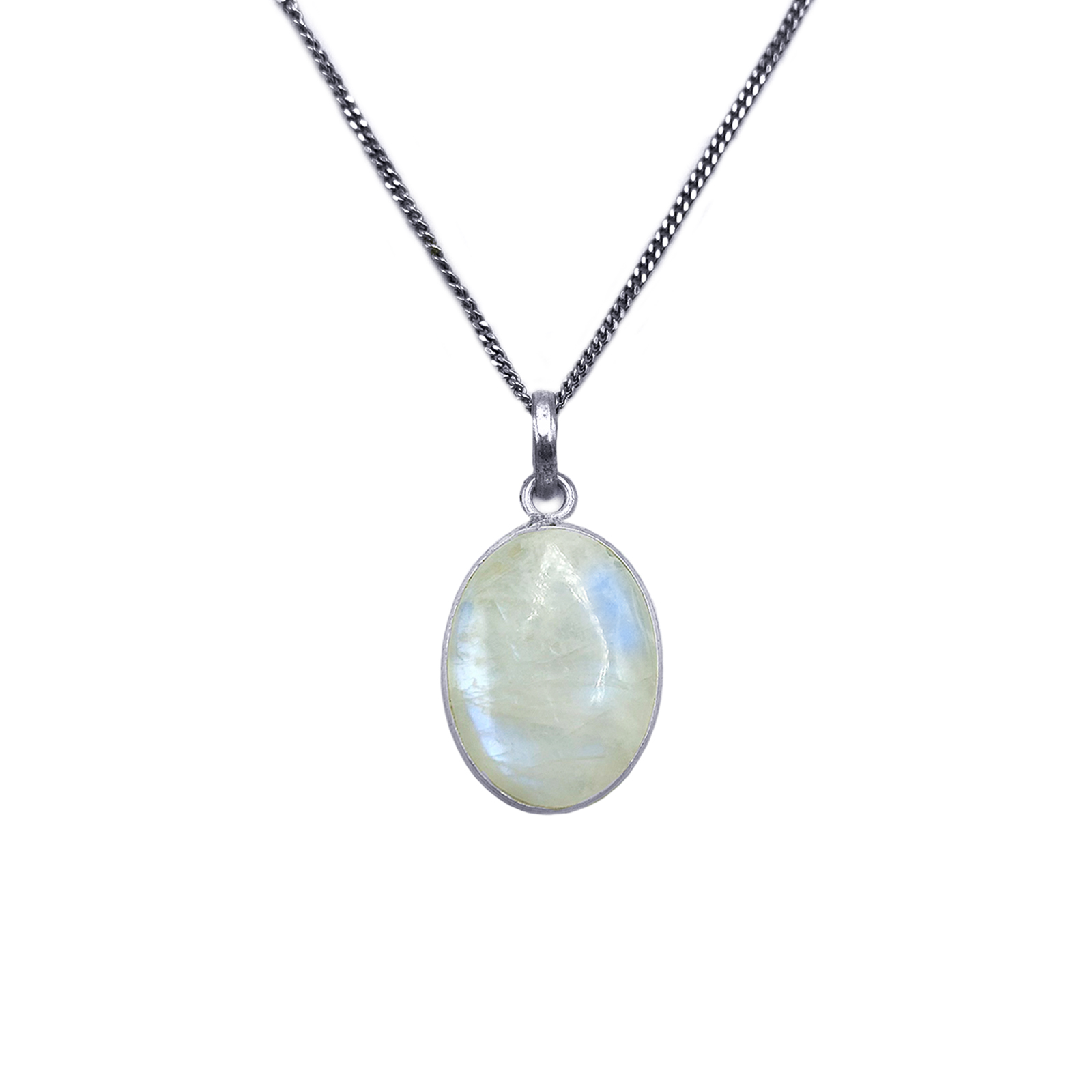 Ασημένιο χειροποίητο μενταγιόν με οβάλ Φεγγαρόπετρα (Moonstone) - Ο λίθος της διαίσθησης