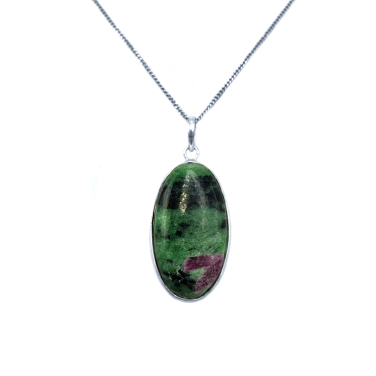 Χειροποίητο ασημένιο μενταγιόν Ζωισίτης με Ρουμπίνι (οβάλ)