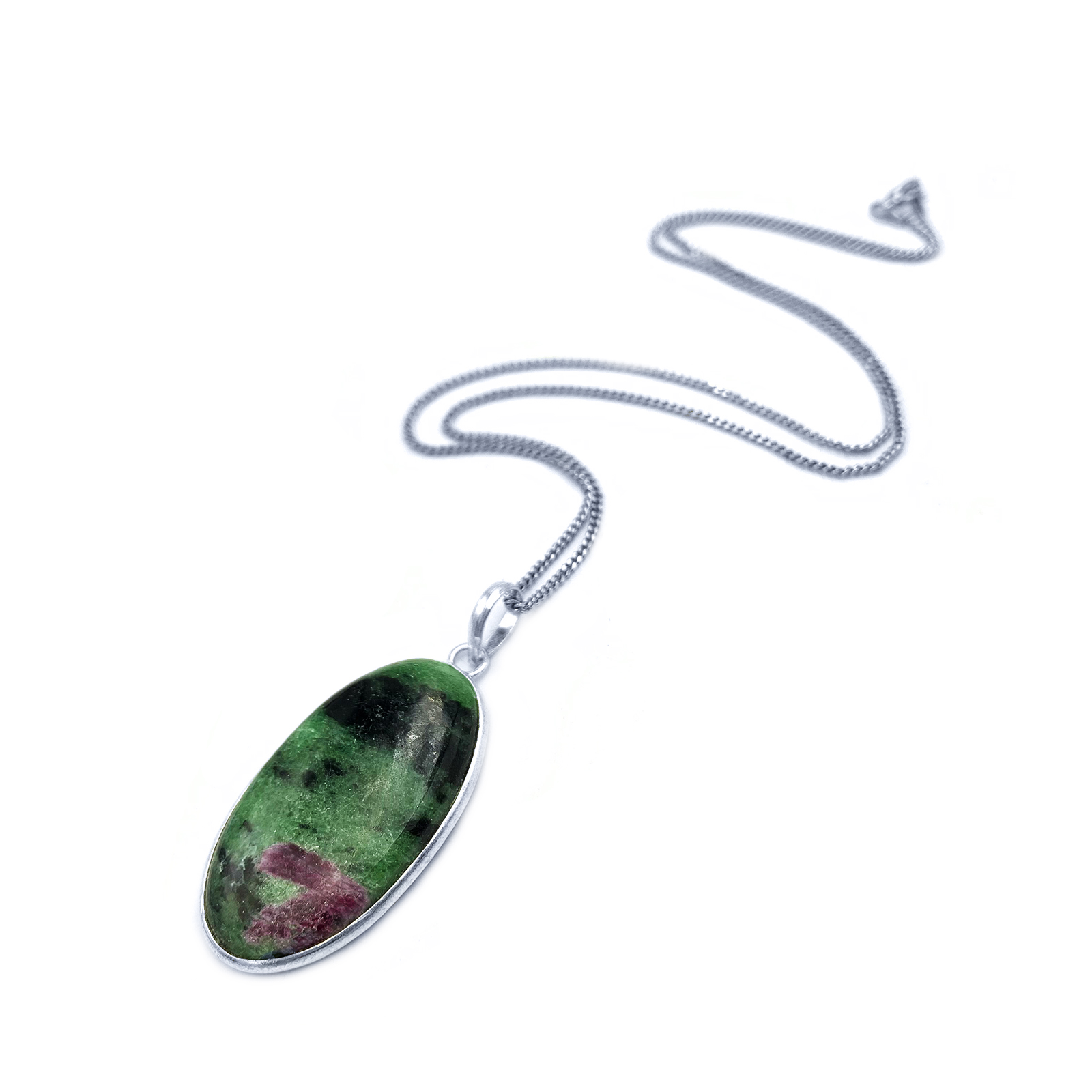 Χειροποίητο ασημένιο μενταγιόν Ζωισίτης με Ρουμπίνι (οβάλ) - Image 3