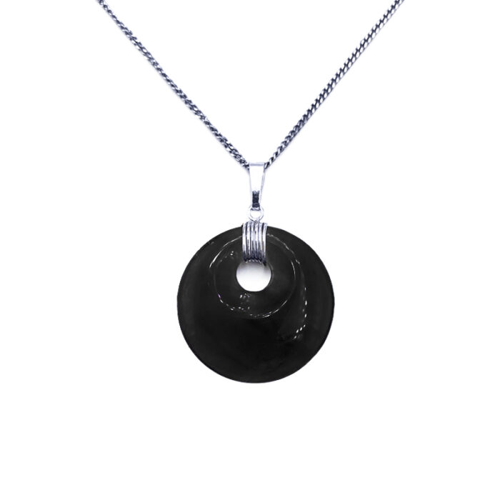 Χειροποίητο Ασημένιο μενταγιόν Μαύρος Όνυχας (στρογγυλο) – Ο λίθος της αντοχής και της επιμονής