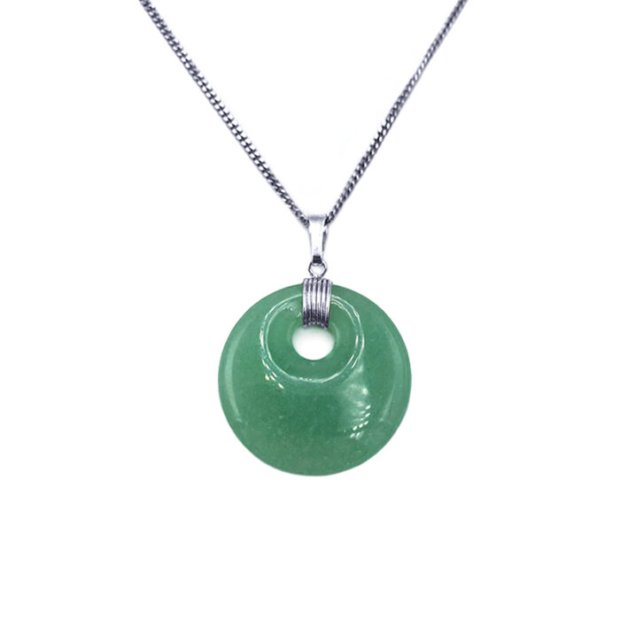Χειροποίητο Ασημένιο Μενταγιόν με Πράσινη Αβεντουρίνη (στρογγυλο) – Ο λίθος της τύχης