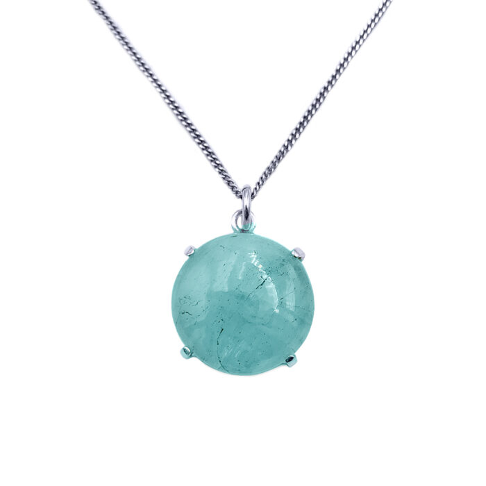 Χειροποίητο Μενταγιόν με Ακουαμαρίνα (Aquamarine) στρογγυλό καπουσόν 2,0cm από ασήμι 925°