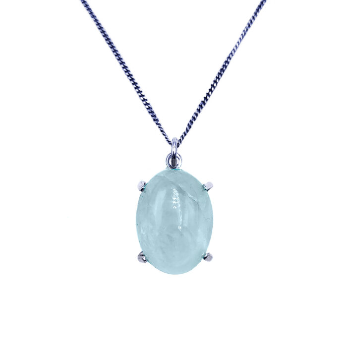 Χειροποίητο ασημένιο μενταγιόν με Ακουαμαρίνα (Aquamarine οβάλ 2.6 Χ 1.8 Χ 1cm) – Ο λίθος της αφοσίωσης και της ανιδιοτελούς αγάπης