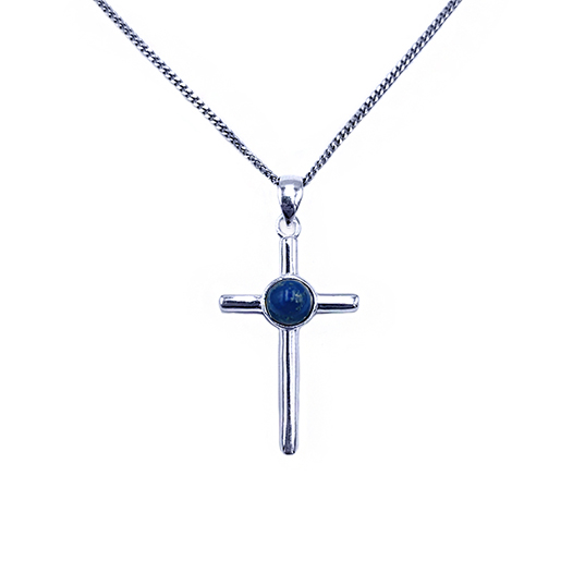 Χειροποίητος ασημένιος σταυρός με Λάπις λάζουλι (Lapis Lazuli) και ασήμι 925° – Ο λίθος της αυτοπεποίθησης