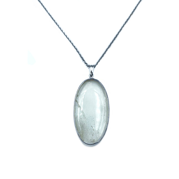 Χειροποίητο ασημένιο μενταγιόν Λευκός Χαλαζίας (οβάλ) – Ο βασιλιάς των λίθων