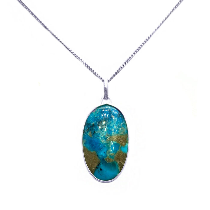 Χειροποίητο μενταγιόν με οβάλ Περσικό Τιρκουάζ (Turquoise) σε ασήμι 925° – Ο λίθος που δελεάζει και προστατεύει