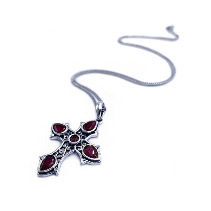 Χειροποίητος ασημένιος σταυρός με Ρουμπίνια