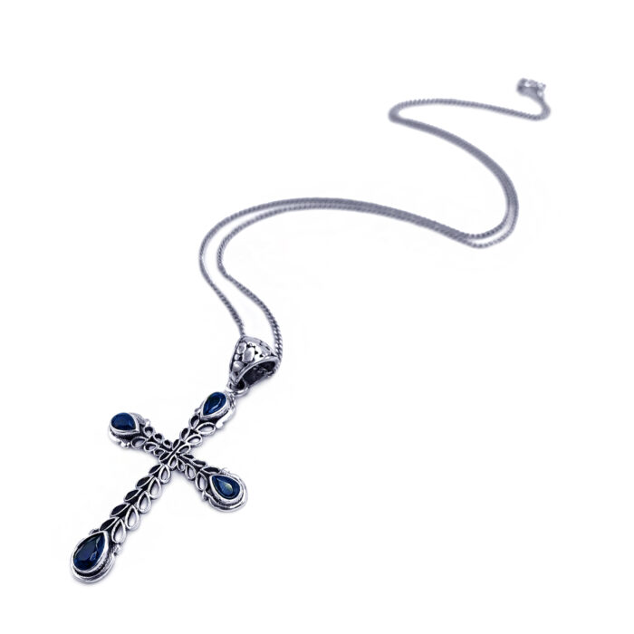 Χειροποίητος ασημένιος σταυρός με Μπλε Ζαφείρια – Ο Βασιλικός πολύτιμος λίθος
