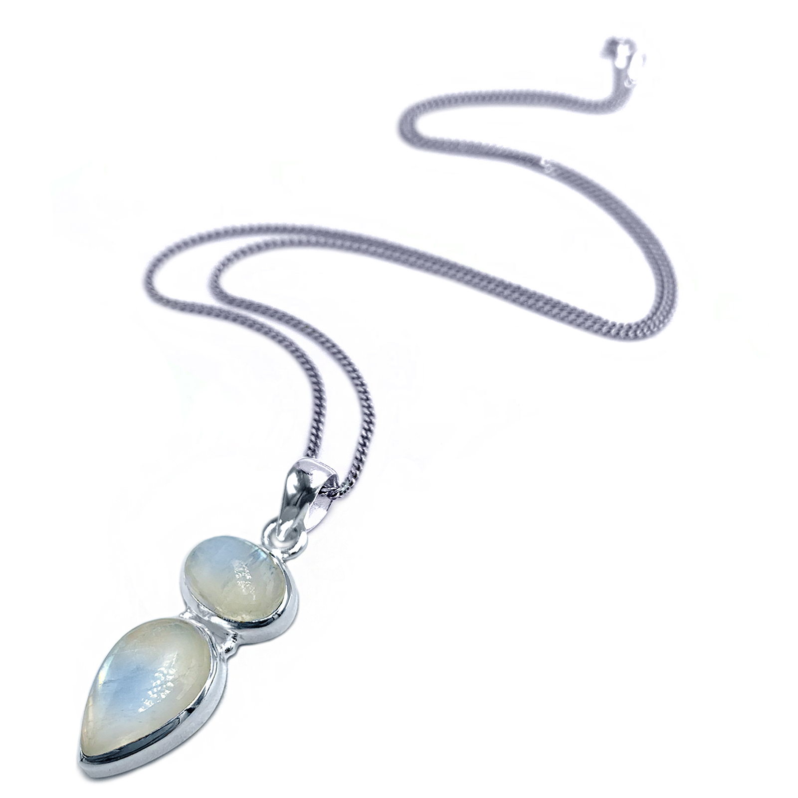 Ασημένιο χειροποίητο μενταγιόν με Φεγγαρόπετρα (Moonstone) διπλό – Ο λίθος της διαίσθησης - Image 2
