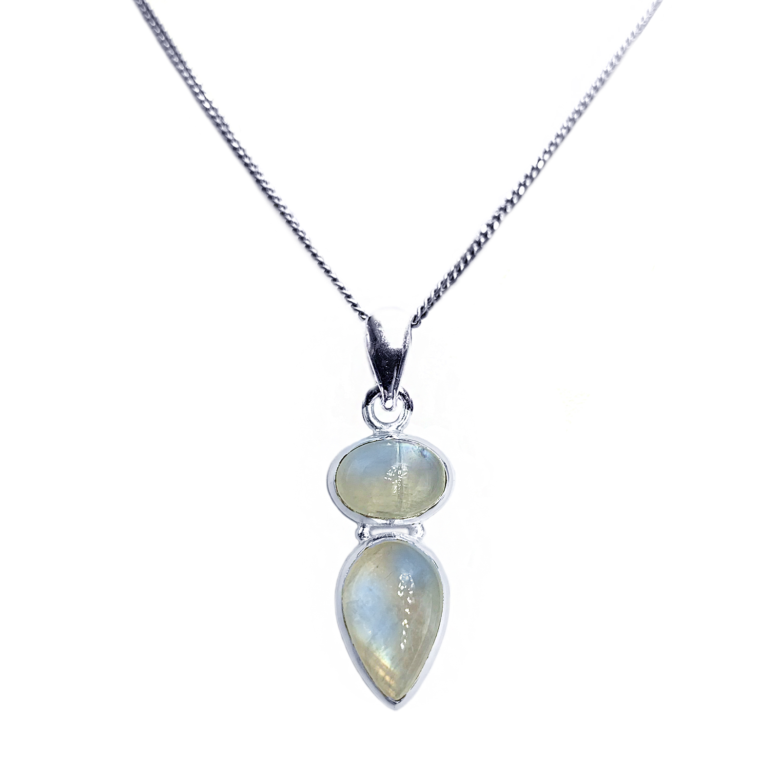 Ασημένιο χειροποίητο μενταγιόν με Φεγγαρόπετρα (Moonstone) διπλό – Ο λίθος της διαίσθησης
