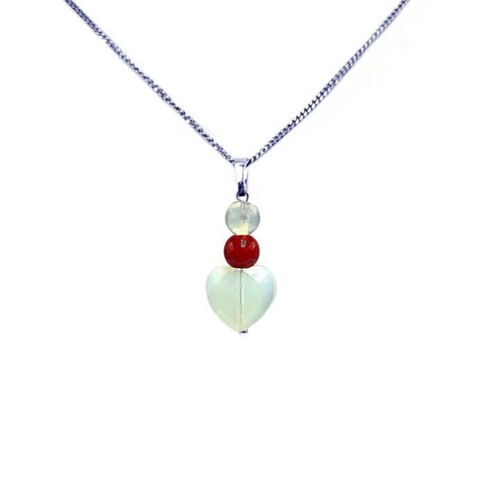 Χειροποίητο ασημένιο μενταγιόν με Φεγγαρόπετρα (Moonstone) και Κοράλλι (Coral)