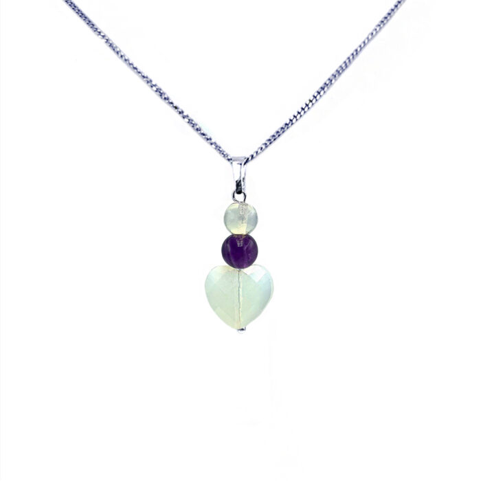 Χειροποίητο ασημένιο μενταγιόν Φεγγαρόπετρα (Moonstone) και Αμέθυστος