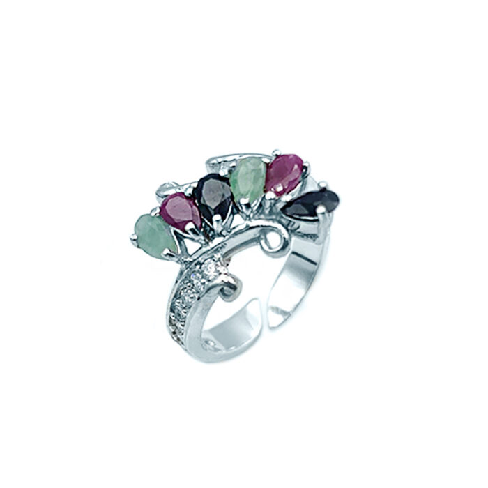 Χειροποίητο ασημένιο δαχτυλίδι με Ρουμπίνι, Σμαράγδι, Ζαφείρι και Ζιργκόν
