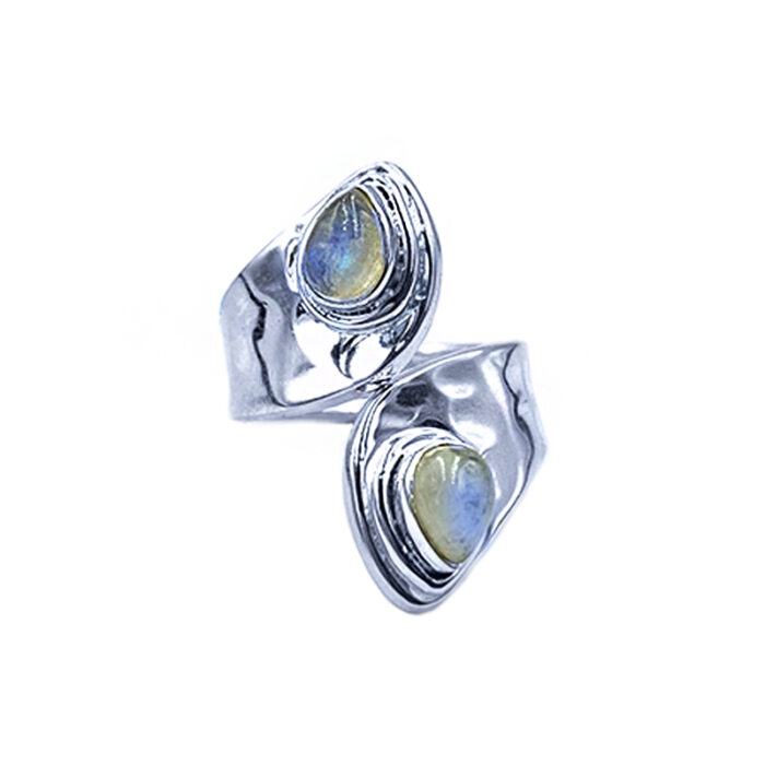 Χειροποίητο Ασημένιο δαχτυλίδι με Φεγγαρόπετρα (Moonstone) διπλό – Ο λίθος της διαίσθησης