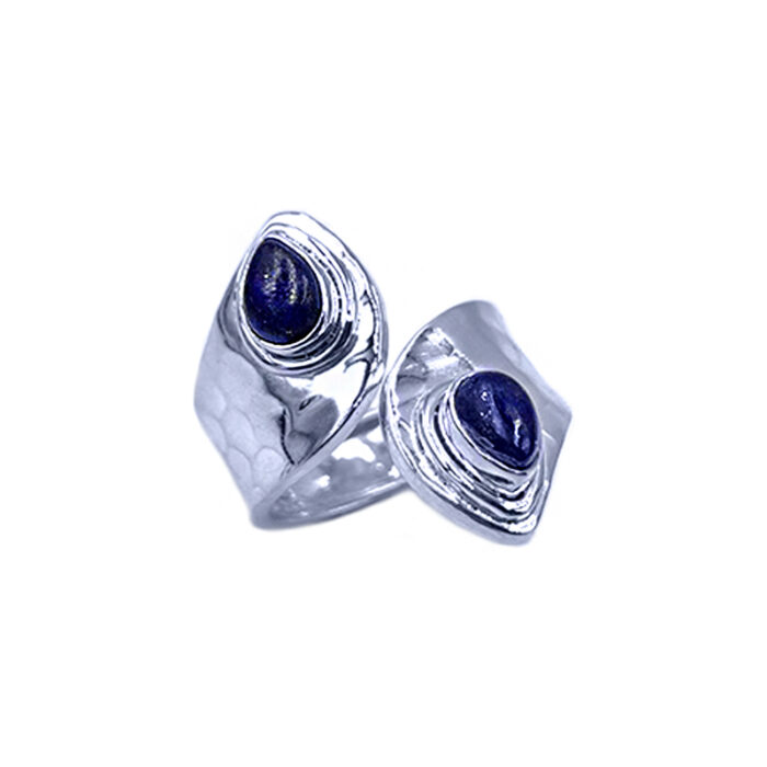 Χειροποίητο ασημένιο δαχτυλίδι με Λάπις Λάζουλι (Lapis Lazuli) διπλό – Ο λίθος της αυτοπεποίθησης