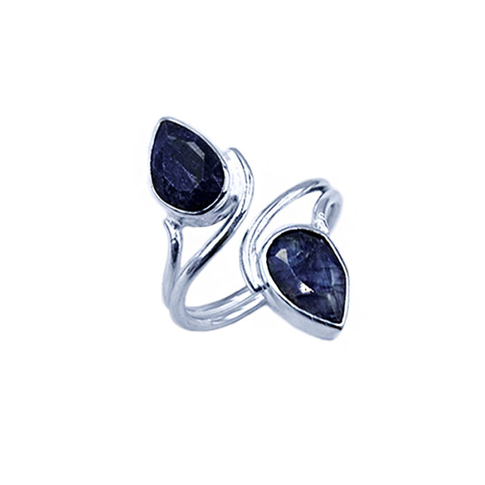 Χειροποίητο ασημένιο δαχτυλίδι με μπλε Ζαφείρι διπλό – Ο Βασιλικός πολύτιμος λίθος
