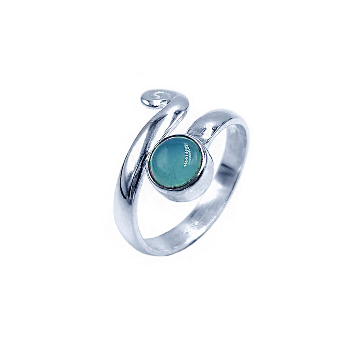 Χειροποίητο ασημένιο δαχτυλίδι σπείρα Χαλκηδόνιος – Ο λίθος της σταθερότητας και ισορροπίας