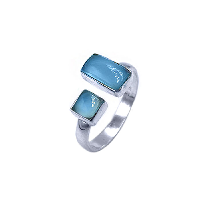 Χειροποίητο ασημένιο δαχτυλίδι Χαλκηδόνιος (διπλό) – Ο λίθος της σταθερότητας και ισορροπίας